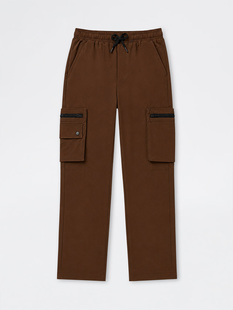 Boys Brown Mid-Rise Cargo Pants