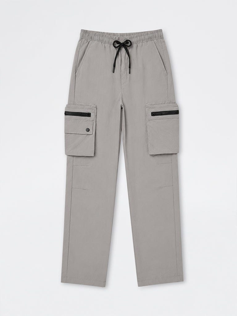 Boys Grey Mid-Rise Cargo Pants