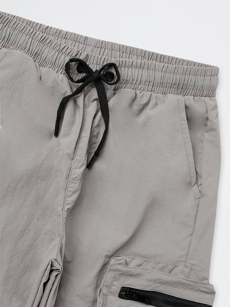Boys Grey Mid-Rise Cargo Pants
