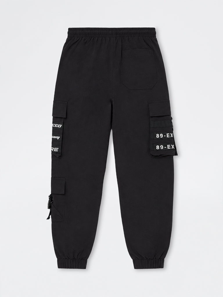 Boys Black Text-Detail Cargo-Style Joggers