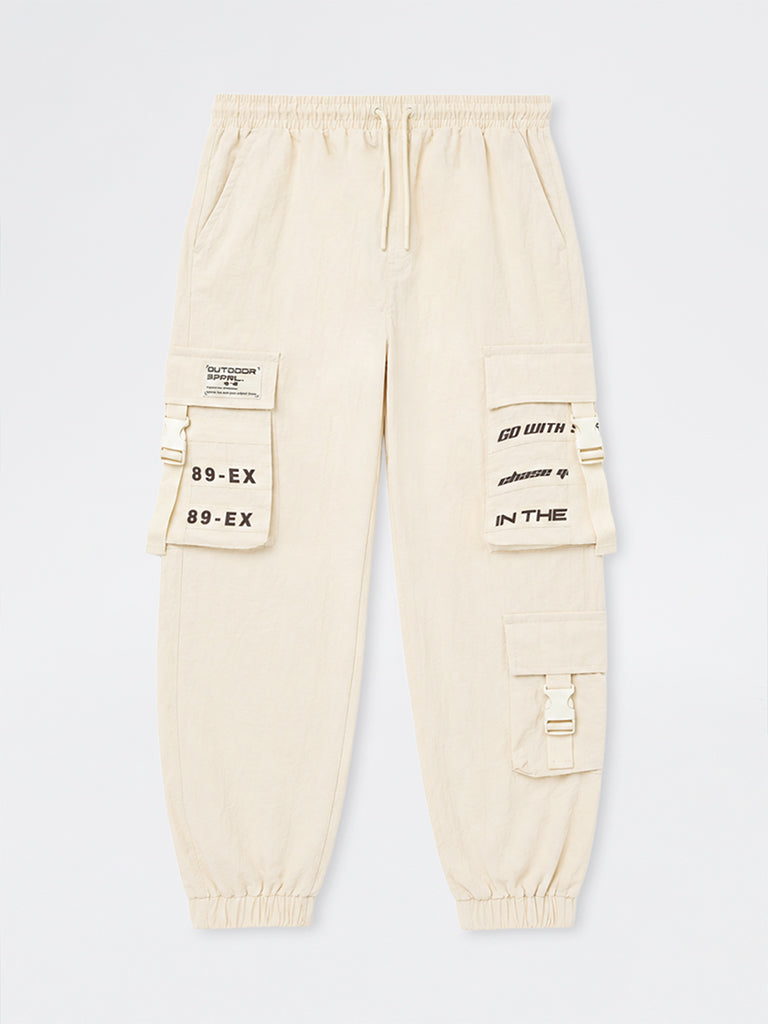Boys Off-White Text-Detail Cargo-Style Joggers