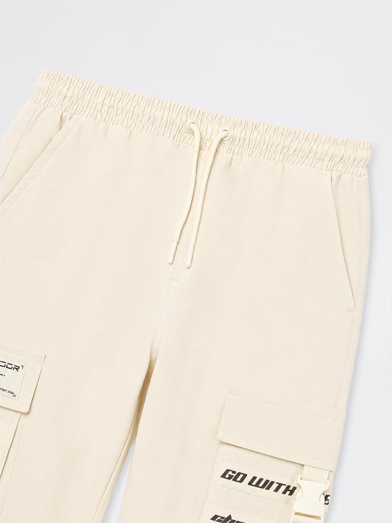 Boys Off-White Text-Detail Cargo-Style Joggers