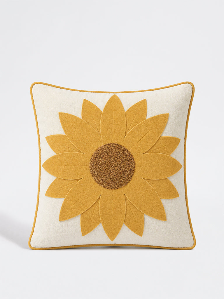 Westside Home Yellow Sunflower Applique Cushion Cover