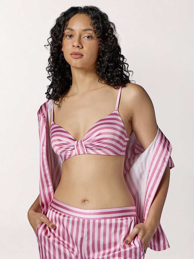 Wunderlove Pink Striped Padded Satin Bra