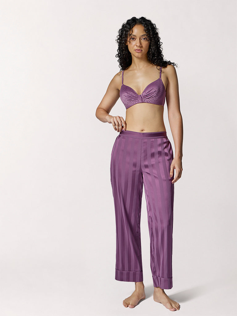 Wunderlove Purple Animal Printed Padded Satin Bra