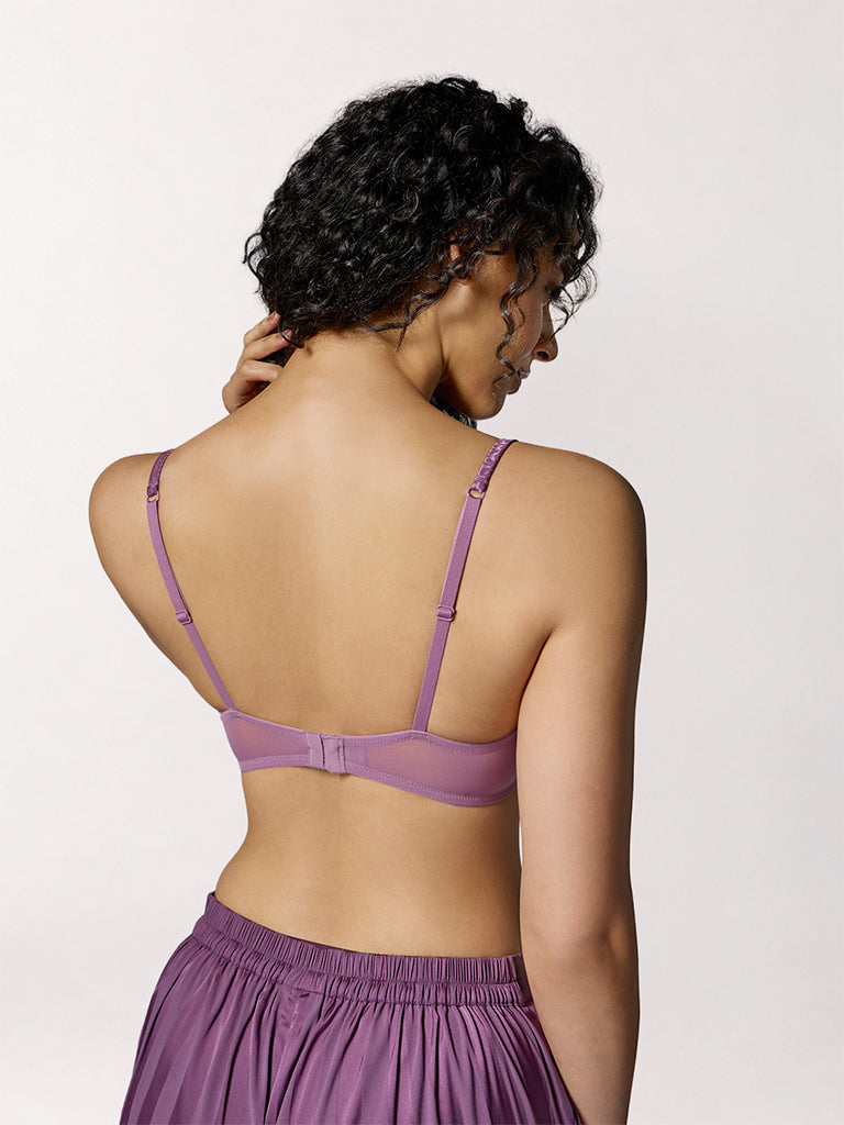 Wunderlove Purple Animal Printed Padded Satin Bra