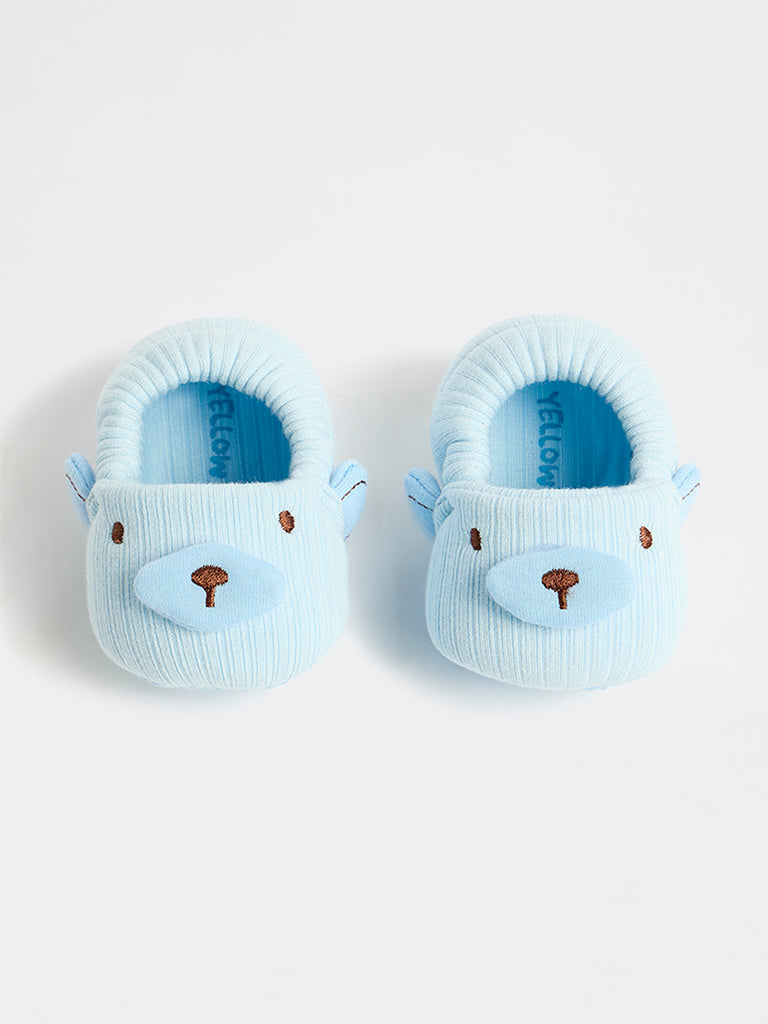 Yellow Light Blue Teddy-Bear Design Booties