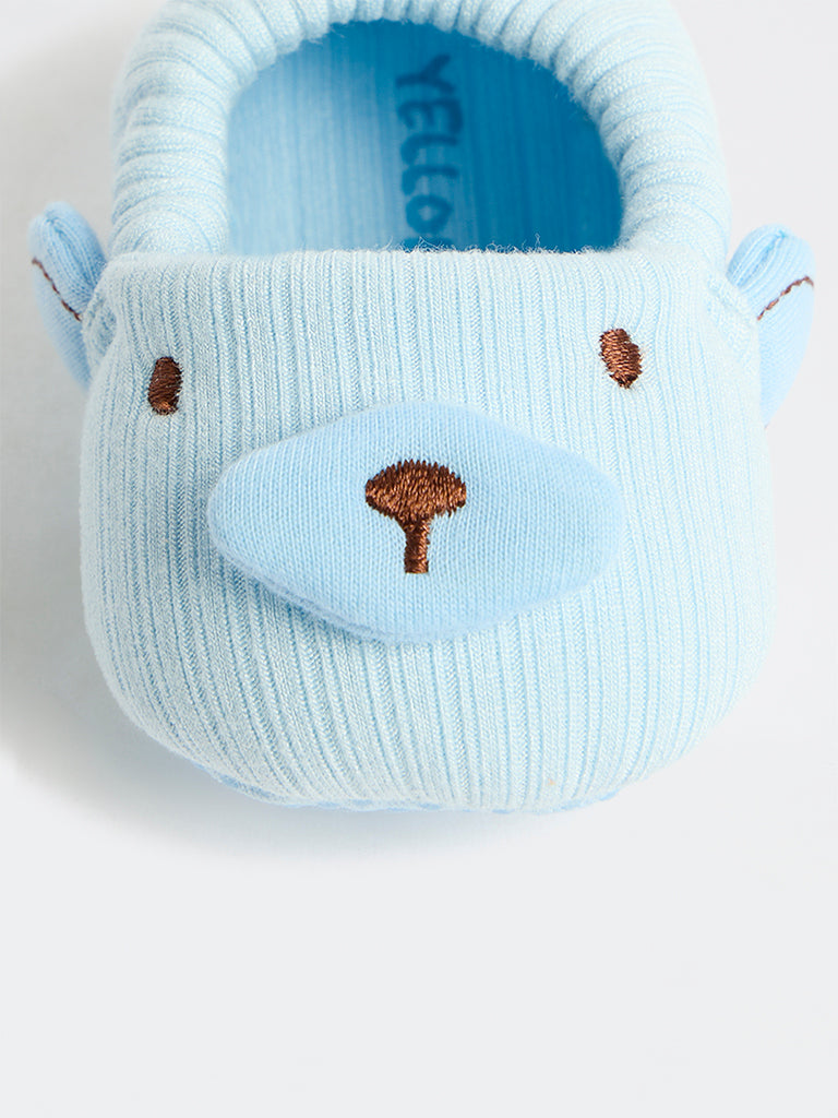 Yellow Light Blue Teddy-Bear Design Booties