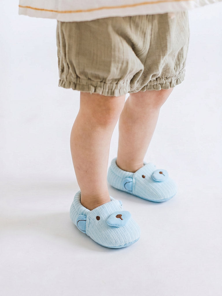 Yellow Light Blue Teddy-Bear Design Booties