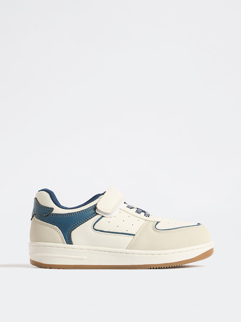 Yellow White Colour-Blocked Perforated Lace-Up Sneakers
