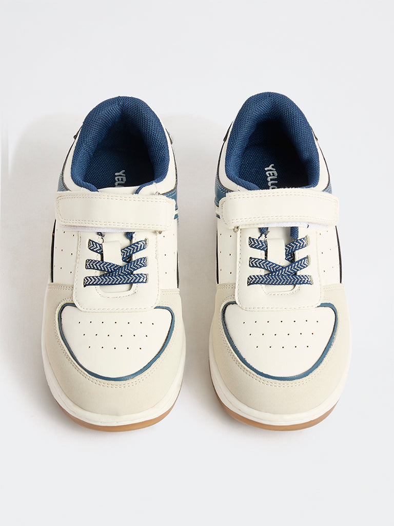Yellow White Colour-Blocked Perforated Lace-Up Sneakers