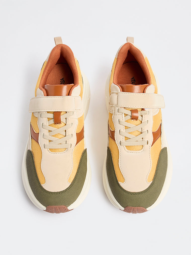 Yellow Colour-Block Lace-Up Sneakers
