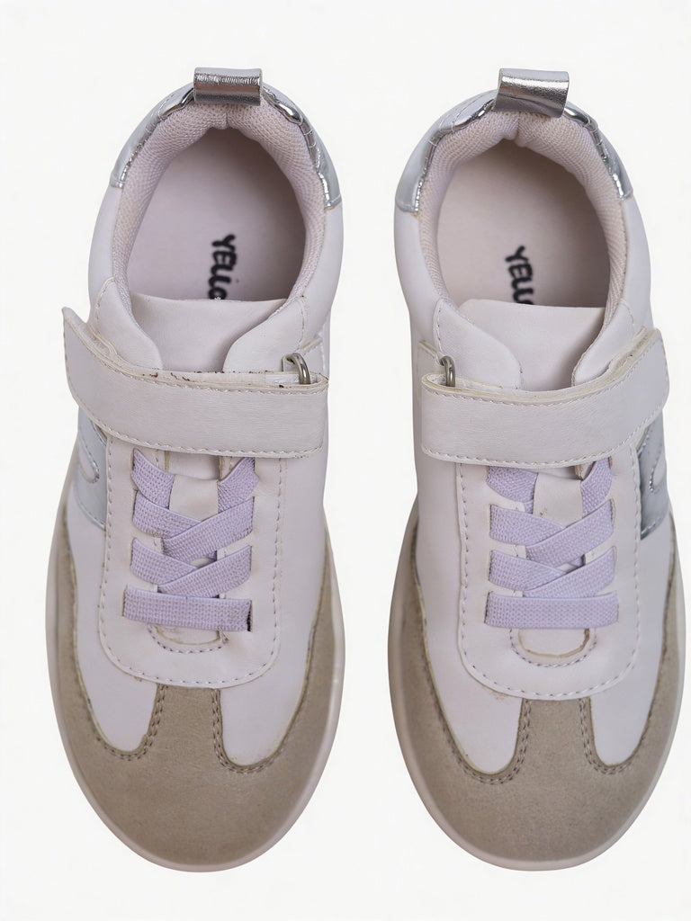 Yellow White and Silver Sparkle Deatiled Velcro Strap Sneakers