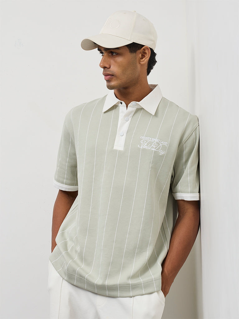 Nuoflexx Sage Striped Relaxed-Fit Cotton-Blend Polo T-Shirt