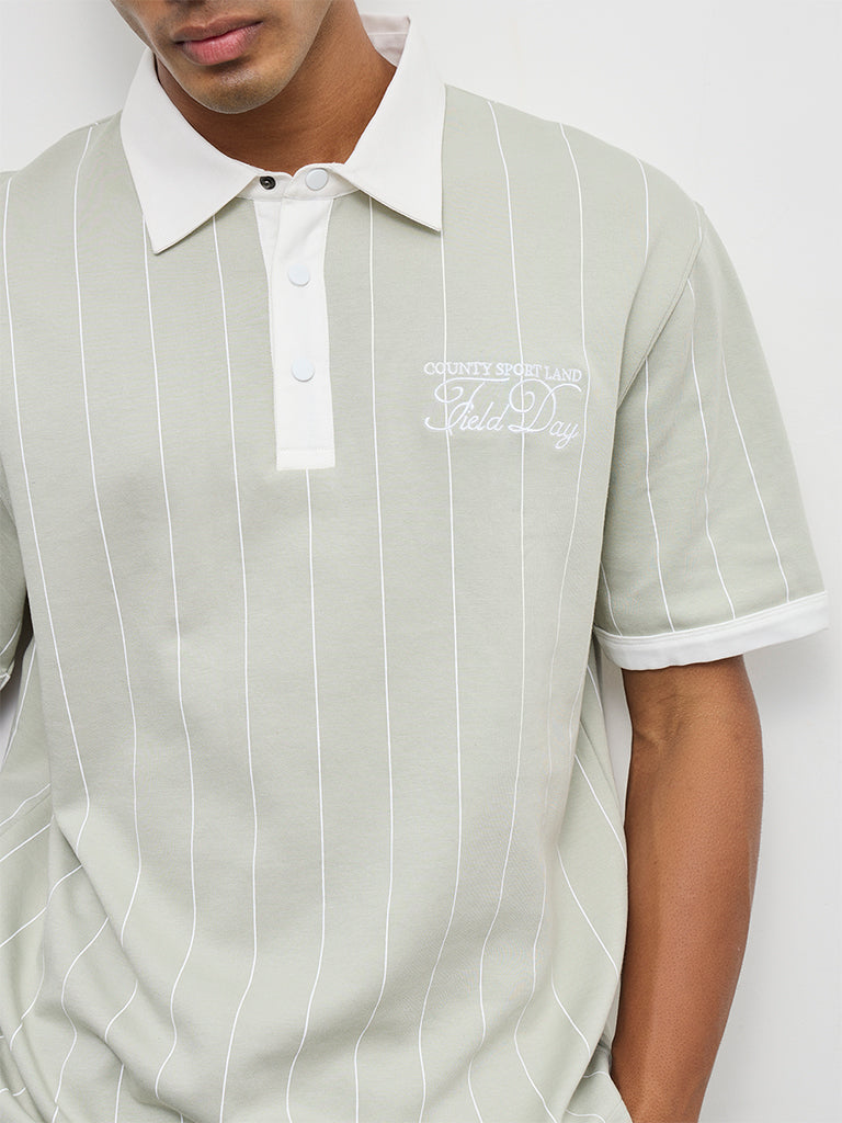 Nuoflexx Sage Striped Relaxed-Fit Cotton-Blend Polo T-Shirt