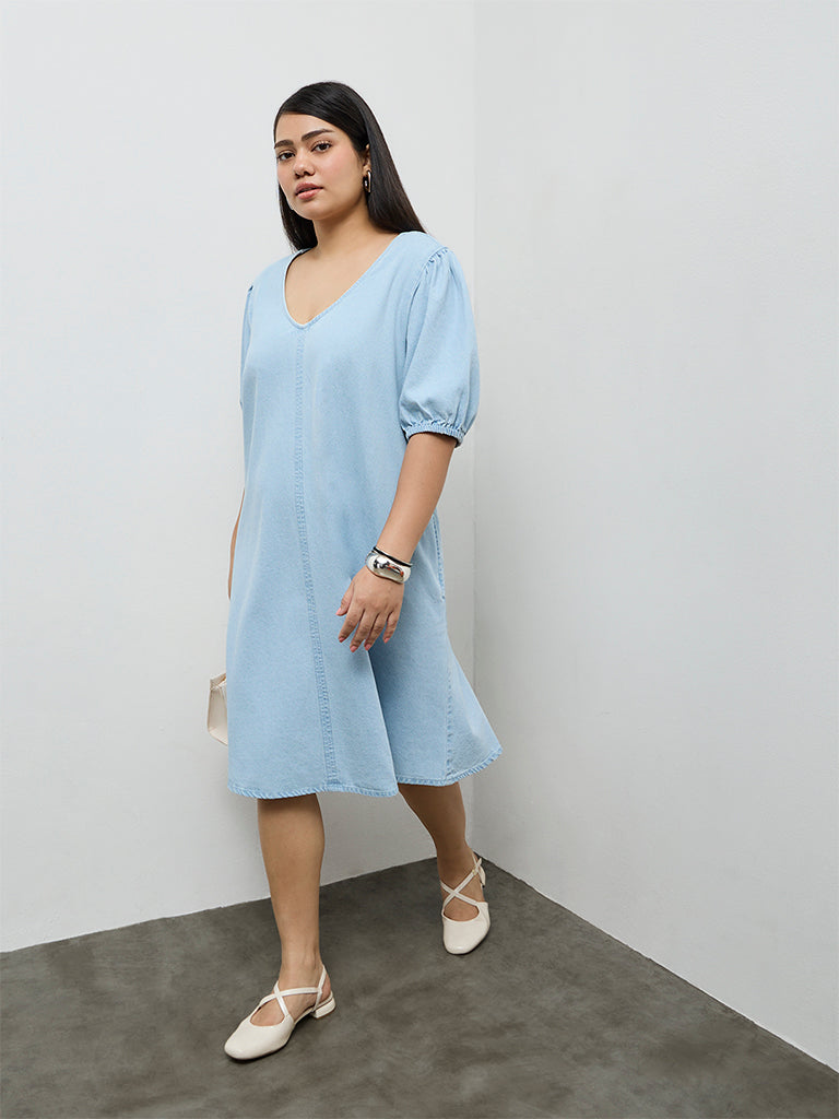 Gia Light Blue Denim A-Line Dress