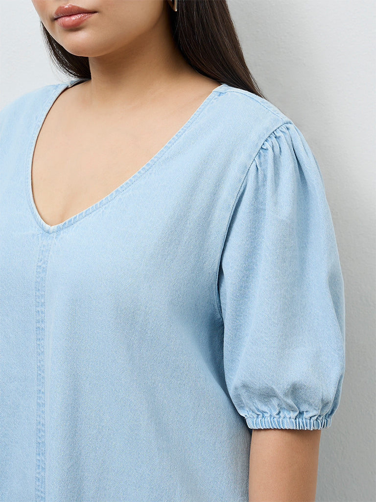 Gia Light Blue Denim A-Line Dress