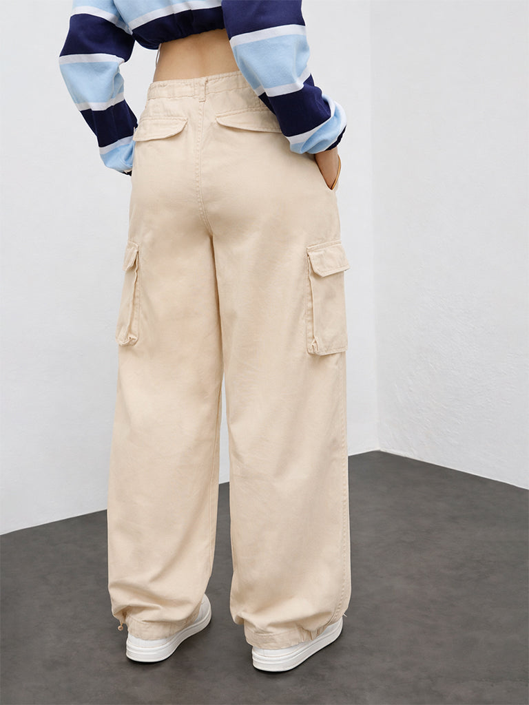 Nuon Off-White Barrel-Fit High-Rise Cotton-Blend Trousers