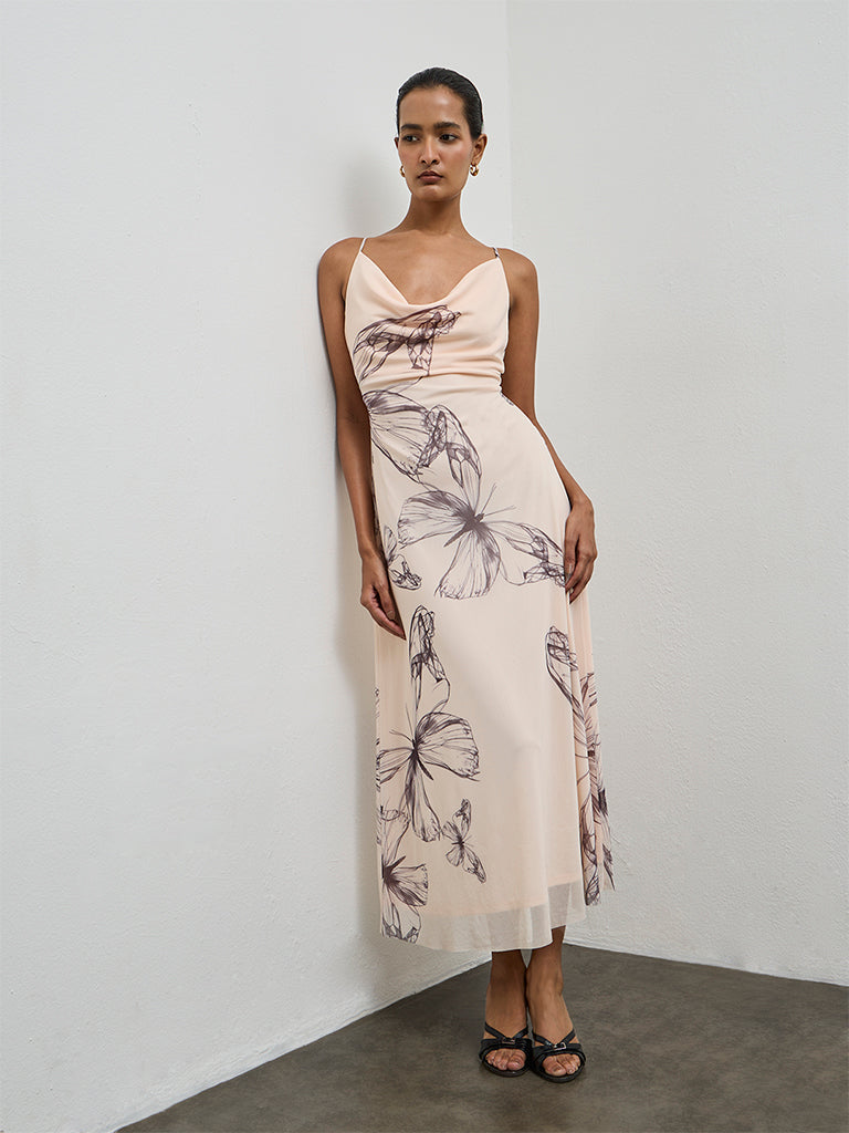 Wardrobe Peach Butterfly Design A-Line Dress
