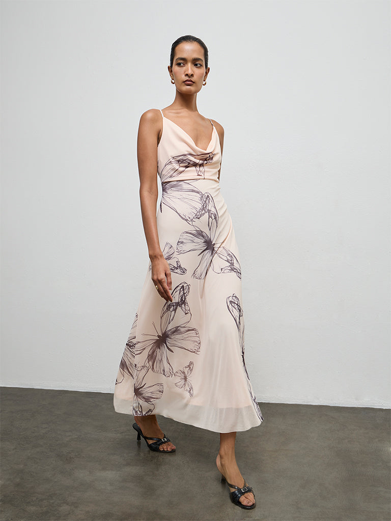 Wardrobe Peach Butterfly Design A-Line Dress