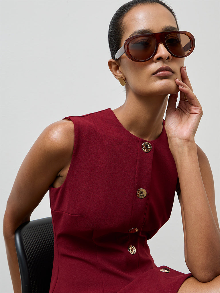 Wardrobe Red Solid Shift Dress