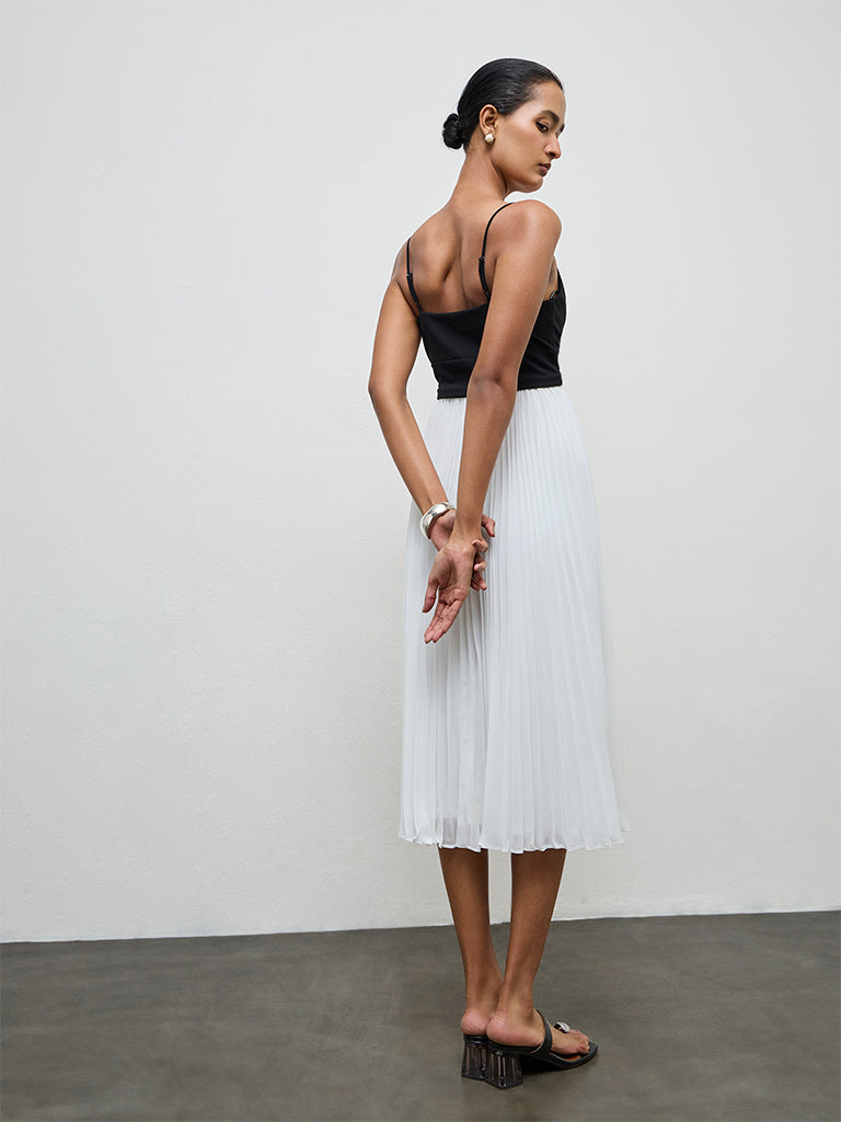 accordion pleated dress white Lna White Pleated Midi Dress