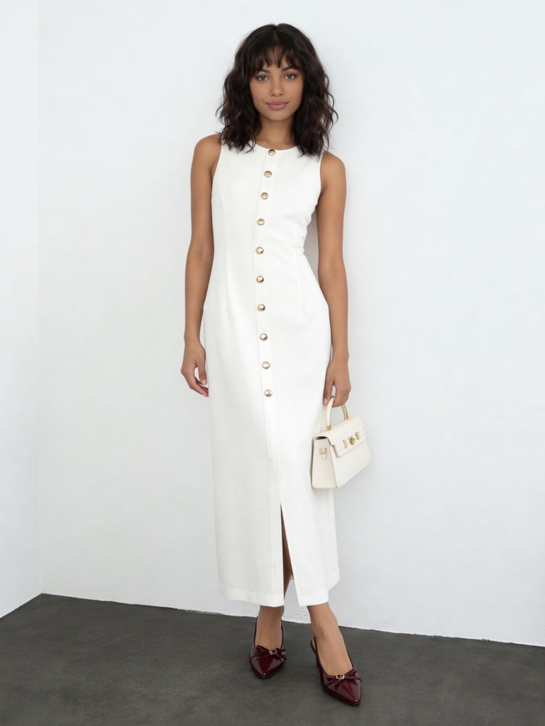 Wardrobe Ivory Solid Straight Dress