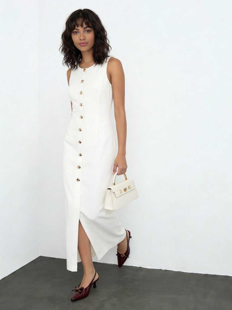 Wardrobe Ivory Solid Straight Dress