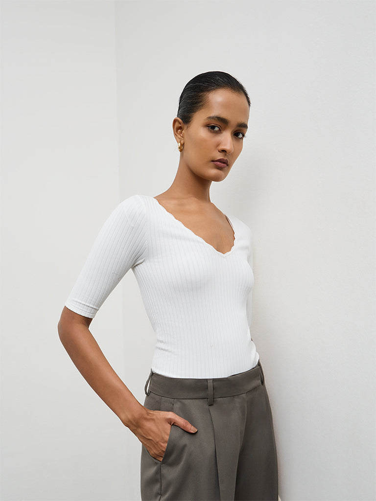 Wardrobe Ivory Ribbed Top