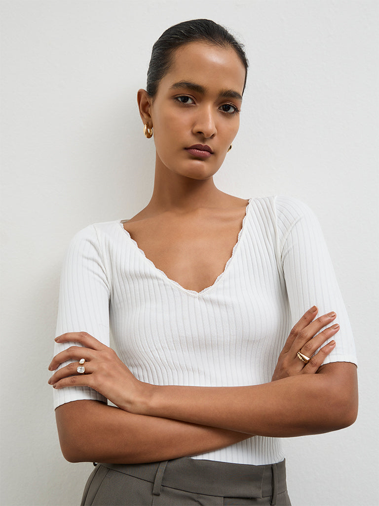 Wardrobe Ivory Ribbed Top