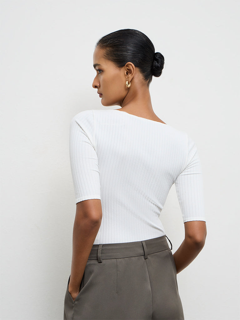 Wardrobe Ivory Ribbed Top