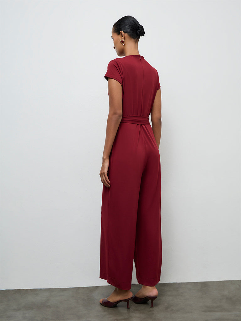 Wardrobe Maroon Cowl Neckline Jumpsuit