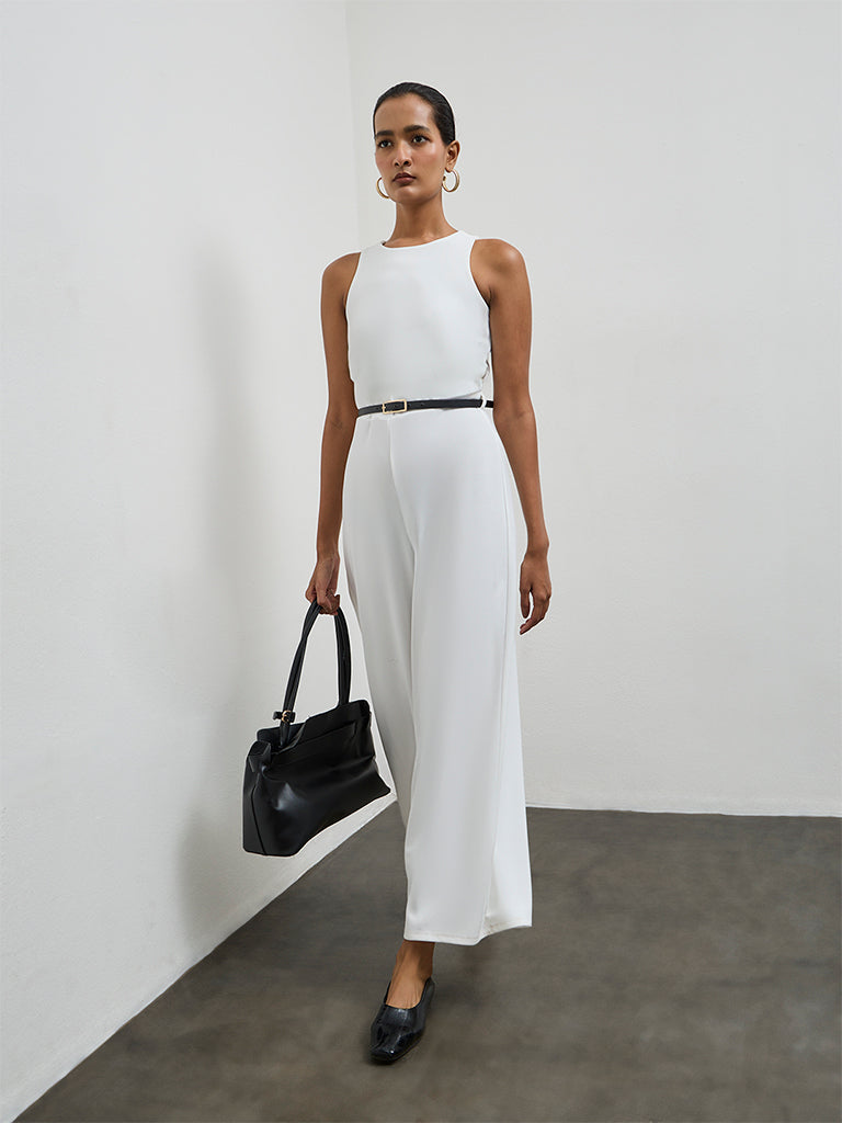 Wardrobe Ivory Jumpsuit with Belt and Corsage Set