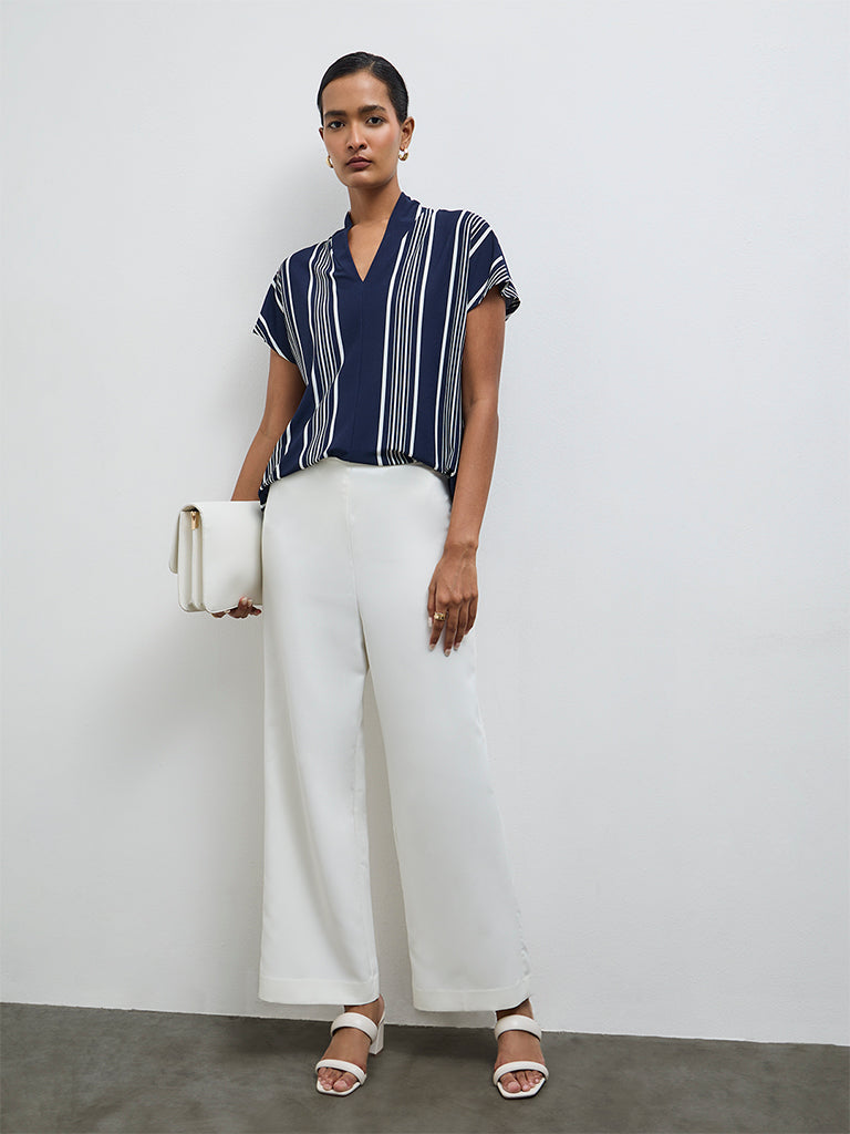 Wardrobe Navy Stripe Printed Blouse