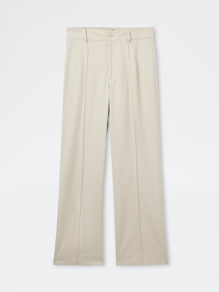 Wardrobe Beige Solid High-Rise Trousers