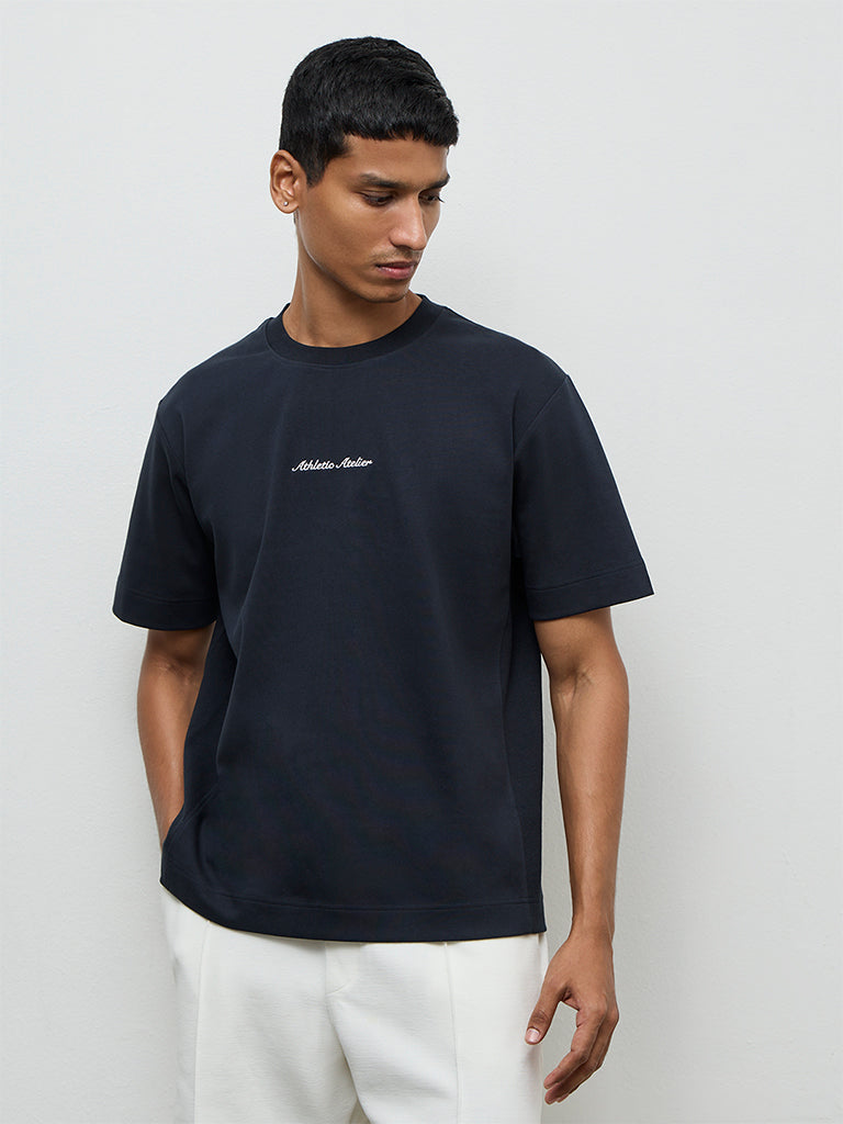 Nuoflexx Teal Text Printed Relaxed-Fit Cotton-Blend T-Shirt