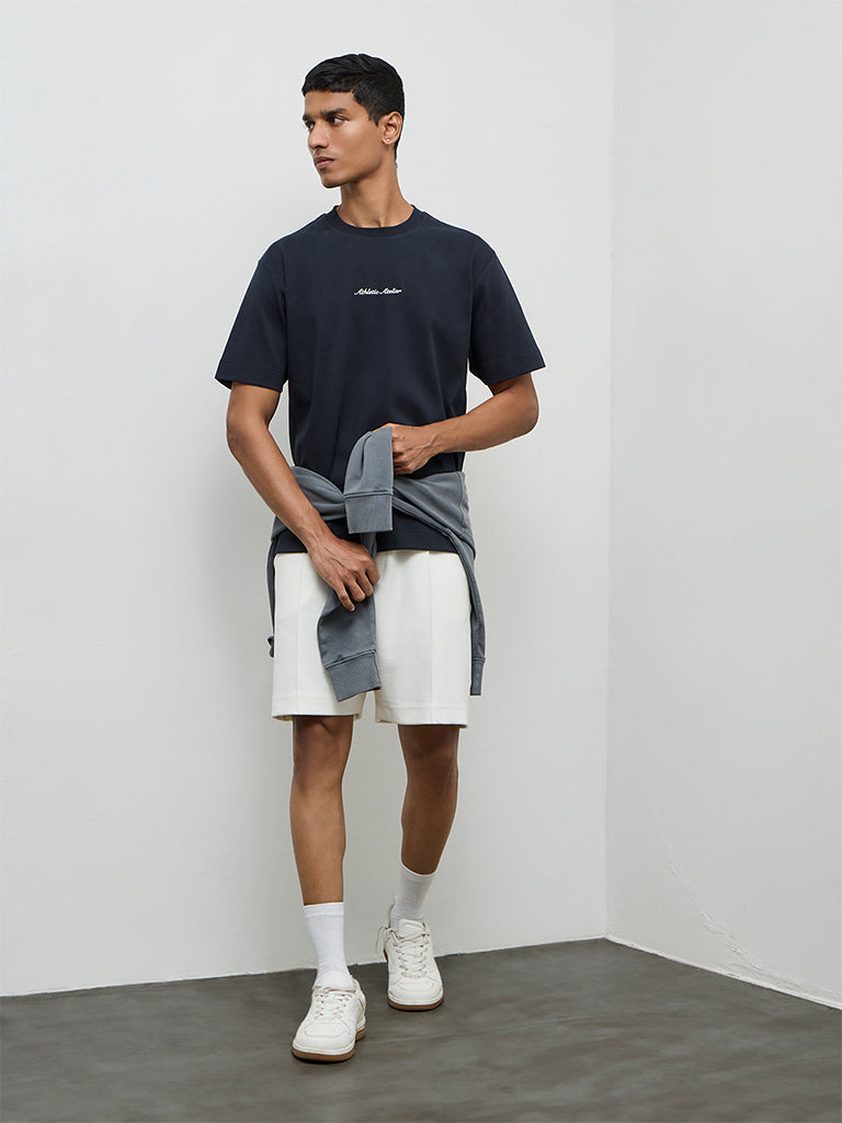 Nuoflexx Teal Text Printed Relaxed-Fit Cotton-Blend T-Shirt