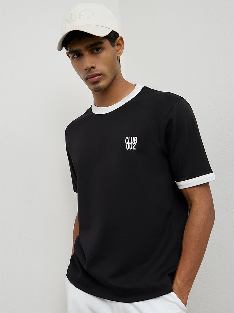 Nuoflexx Black Text-Printed Relaxed-Fit Cotton-Blend T-Shirt