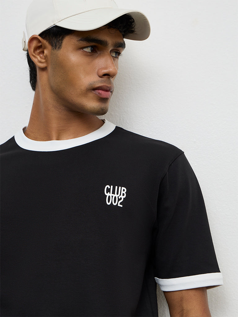 Nuoflexx Black Text-Printed Relaxed-Fit Cotton-Blend T-Shirt