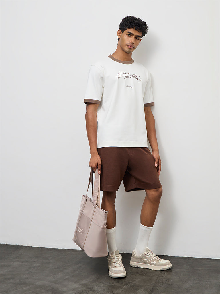 Nuoflexx Off-White Printed Relaxed-Fit Cotton-Blend T-Shirt