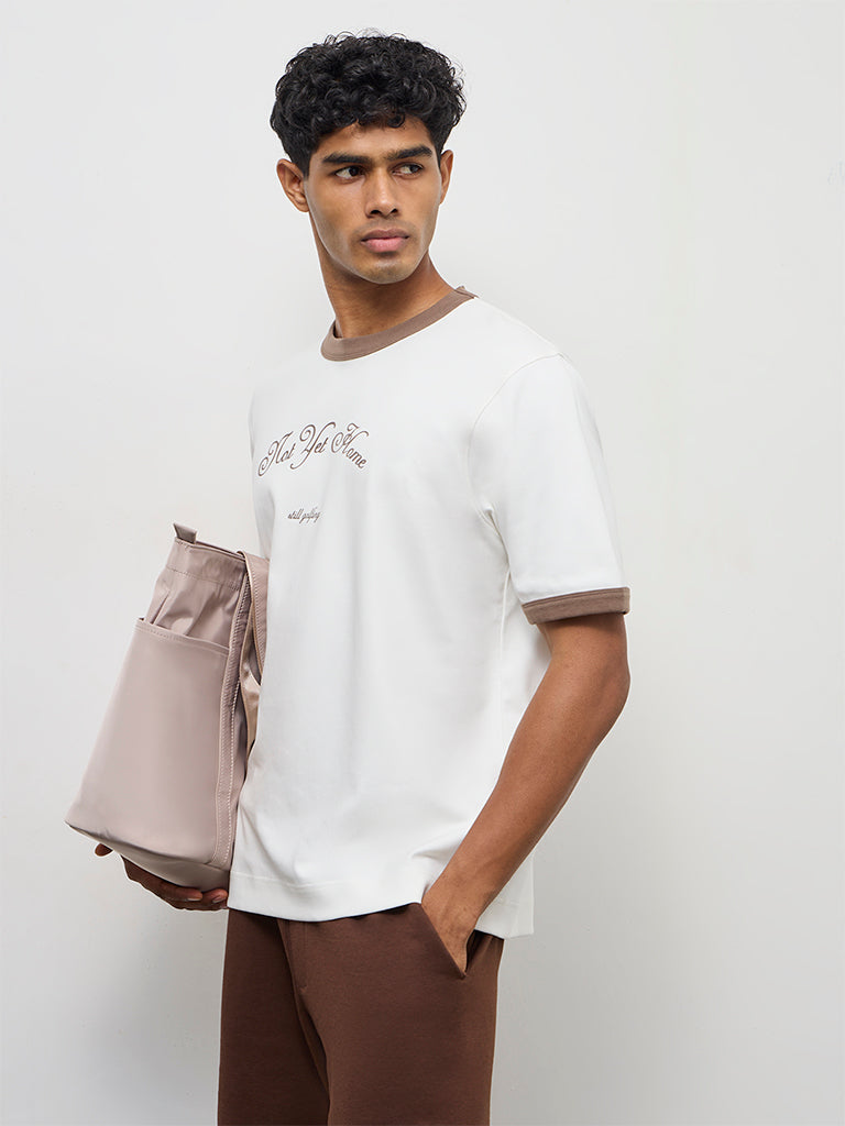 Nuoflexx Off-White Printed Relaxed-Fit Cotton-Blend T-Shirt
