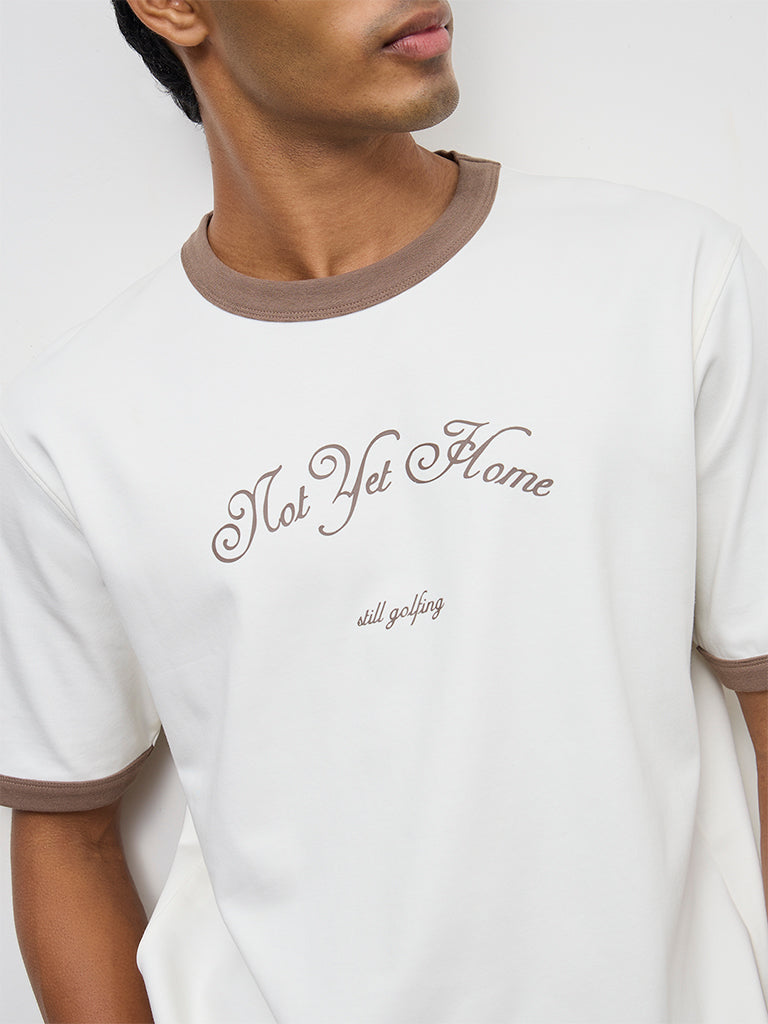 Nuoflexx Off-White Printed Relaxed-Fit Cotton-Blend T-Shirt