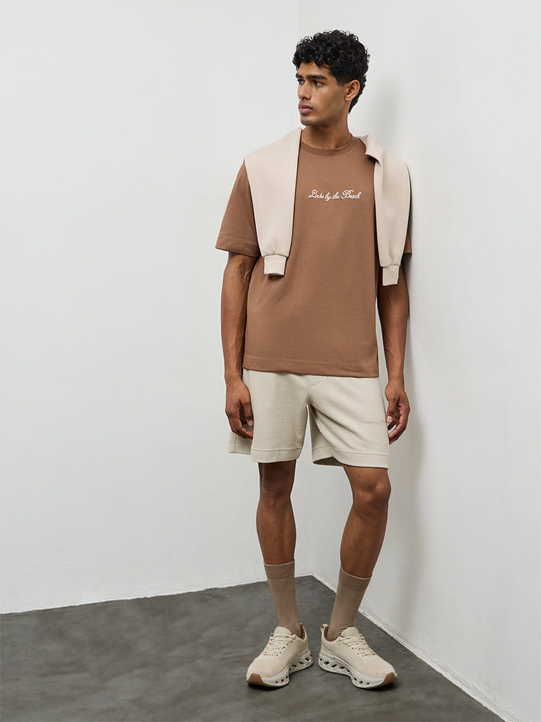 Nuoflexx Light Brown Relaxed-Fit Cotton-Blend T-Shirt