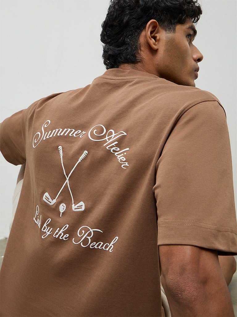 Nuoflexx Light Brown Relaxed-Fit Cotton-Blend T-Shirt