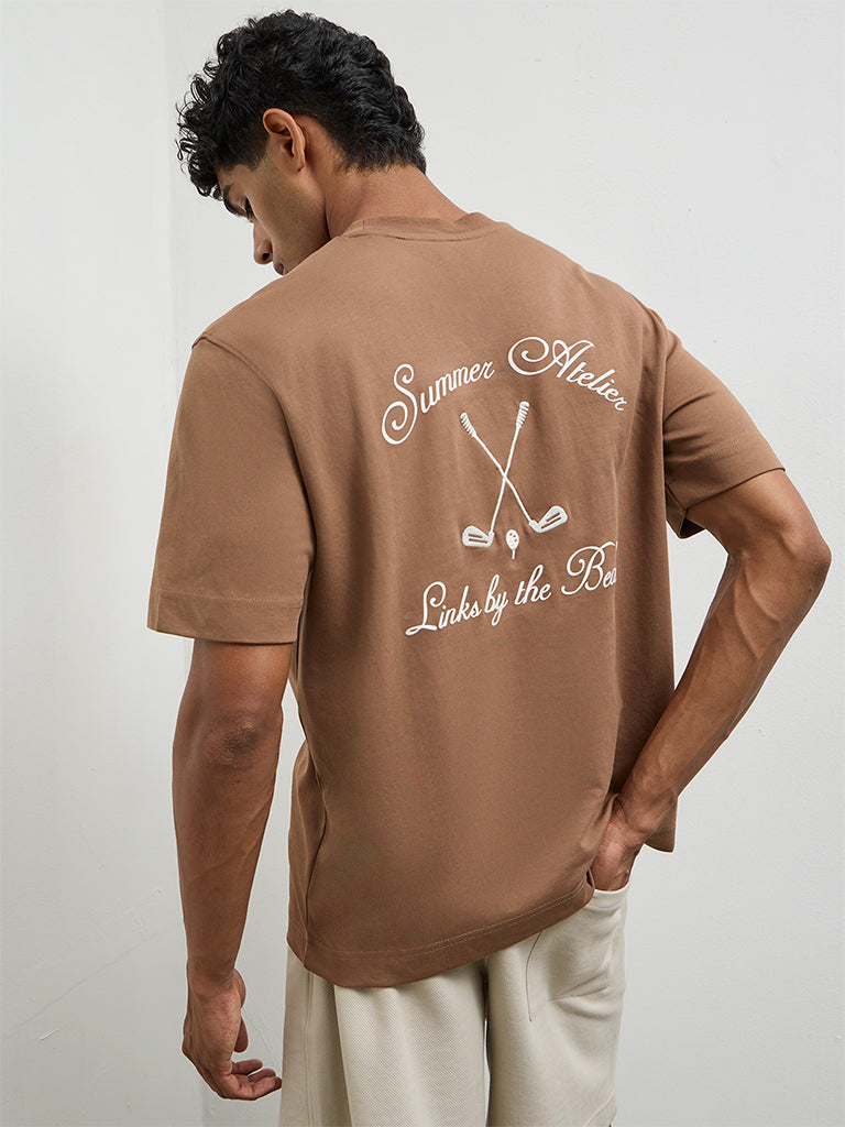Nuoflexx Light Brown Relaxed-Fit Cotton-Blend T-Shirt