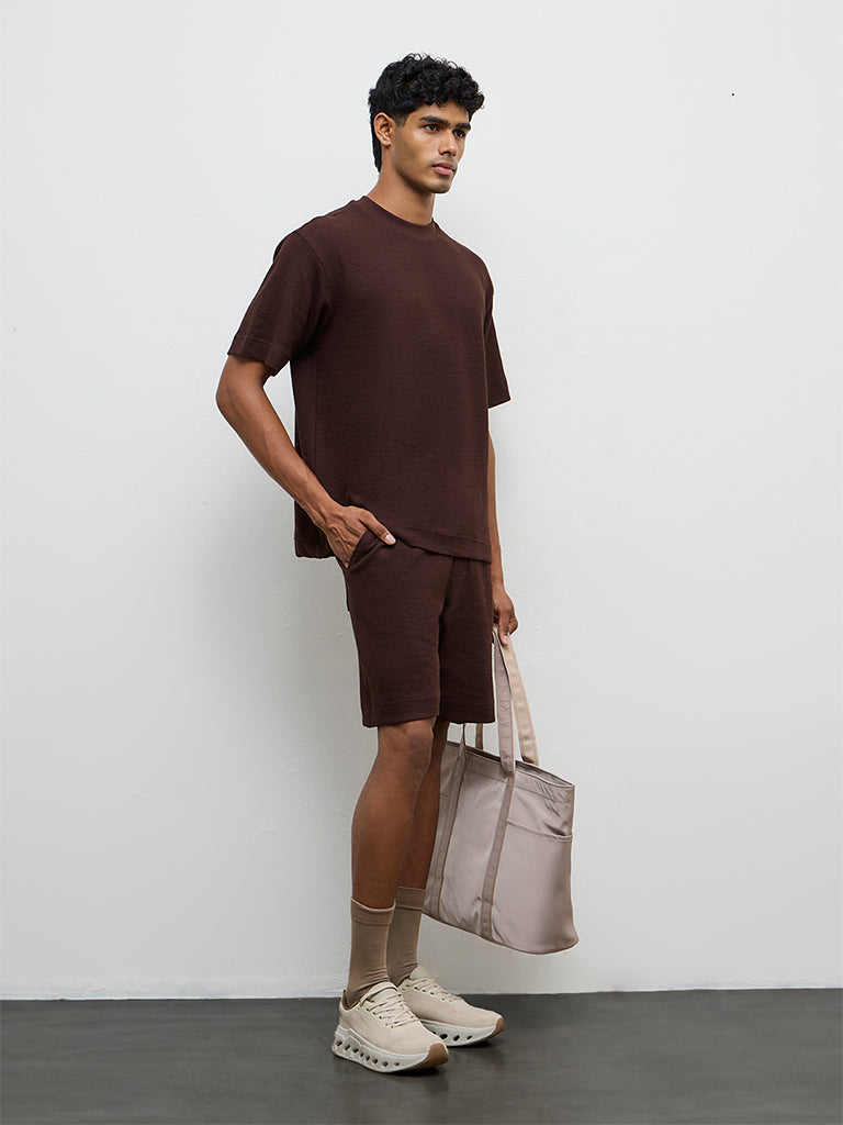 Nuoflexx Dark Brown Textured Relaxed-Fit Cotton-Blend T-Shirt