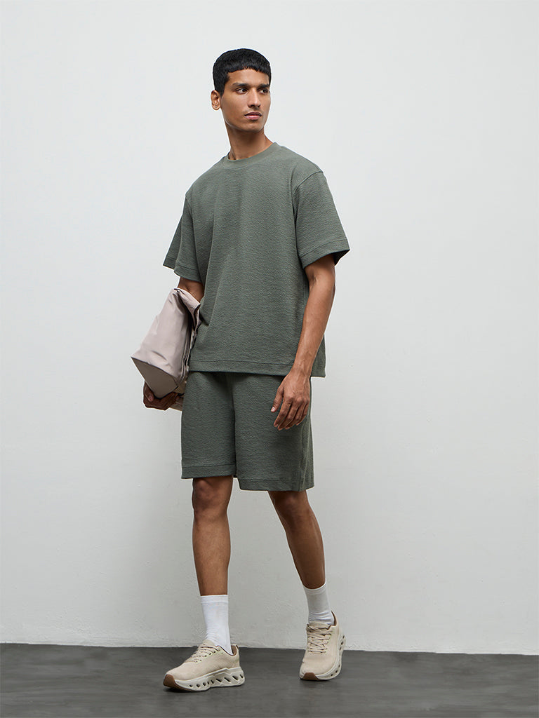 Nuoflexx Dark Sage Textured Relaxed-Fit Cotton-Blend T-Shirt
