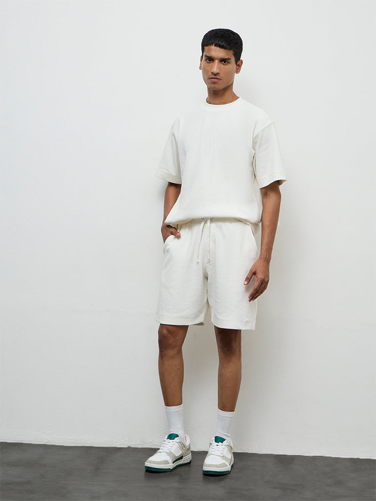 Nuoflexx Off-White Textured Relaxed-Fit Cotton-Blend T-Shirt