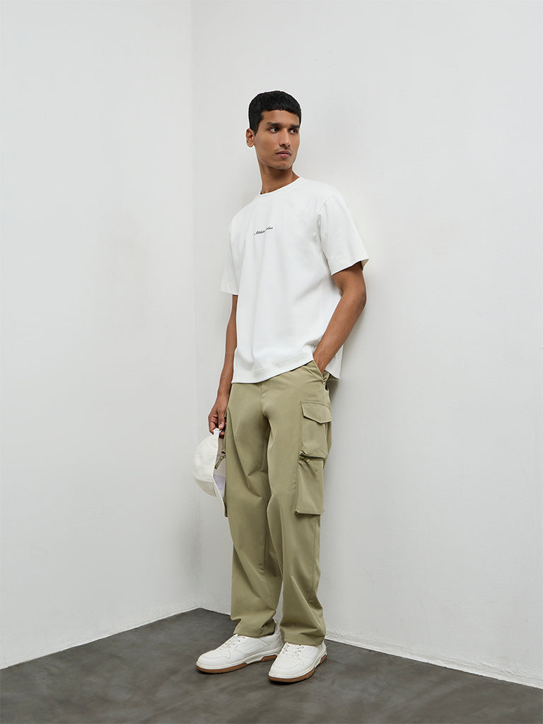 Nuoflexx Off-White Relaxed-Fit Cotton-Blend T-Shirt