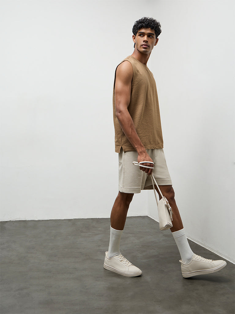 Nuoflexx Brown Textured Relaxed-Fit Cotton-Blend T-Shirt